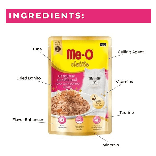 Me O Delite Tuna with Bonito and Tuna with Chicken Flake in Jelly Cat Wet Food Combo
