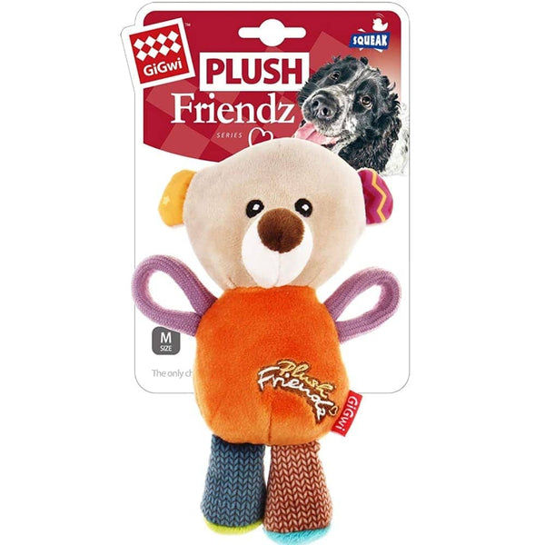 GiGwi Plush Friendz with Squeaker Bear Toy for Dogs (Orange)
