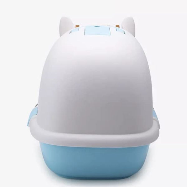 PetGains Fully Enclosed Litter Box Deodorant Anti Stink Toilet for Cats (Blue/White)