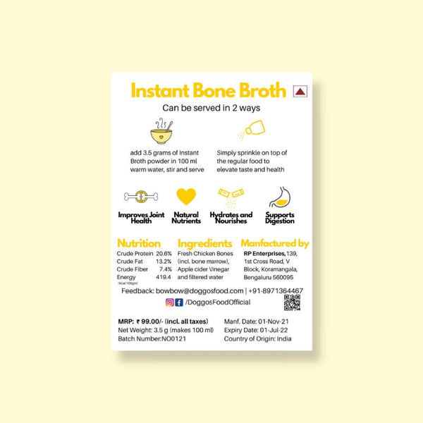 Doggos Instant Chicken Bone Broth for Dogs and Cats