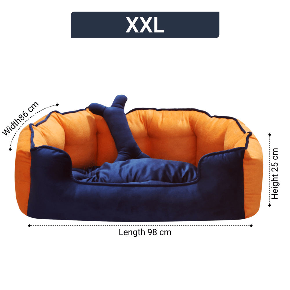 Hiputee Reversible Holland Velvet Bed for Dogs and Cats (Blue/Orange)