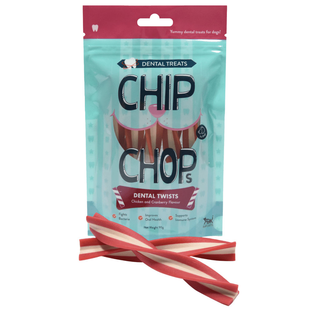 Chip Chops Dental Twist Chicken and Cranberry Flavored Dog Treats