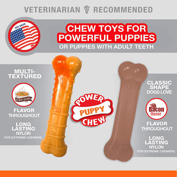 Nylabone Beef Broth ,Veggies and Bacon Flavored Power Chew Twin Bone Toy (Orange,Brown)