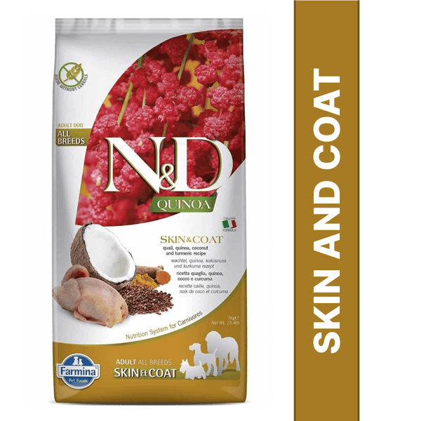 N&D Quinoa Skin&Coat Fürj kutyatáp az egészséges szőrért és bőrért 2,5 Kg N&D Quinoa Skin&Coat Fürj kutyatáp az egészséges szőrért és bőrért 2,5 Kg