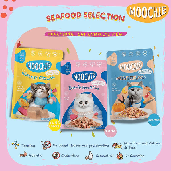 Moochie Tuna Chicken and Salmon Oil Grain Free Healthy Growth Cat Wet Food