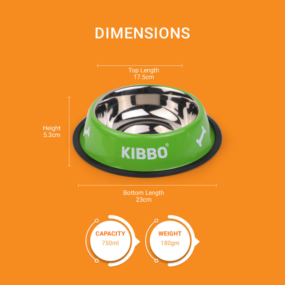 Kibbo Anti Skid Stainless Steel Printed Bowl for Dogs and Cats (Green)