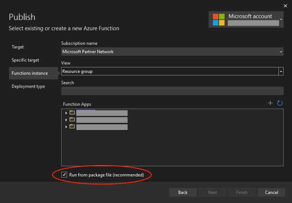 Visual Studio 2022 - Azure Function Publish Profile