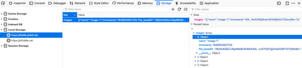 Browser Developer Tools Displaying localStorage Values