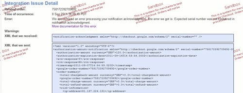 Google Checkout Error XML Detail