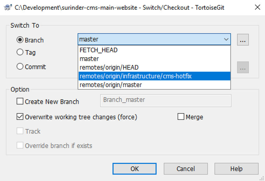 TortoiseGit Switch Branches