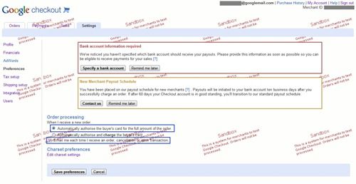 Google Checkout - Preferences