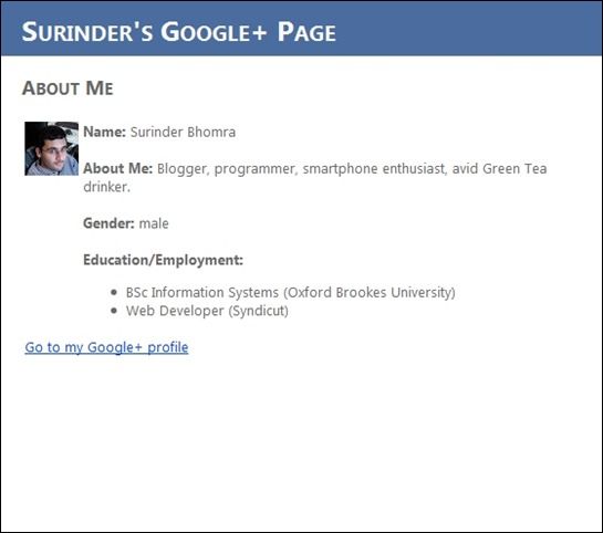 Google Plus Profile Page