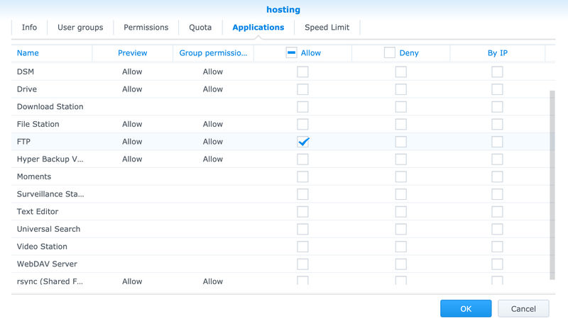 Synology FTP User Application Permissions