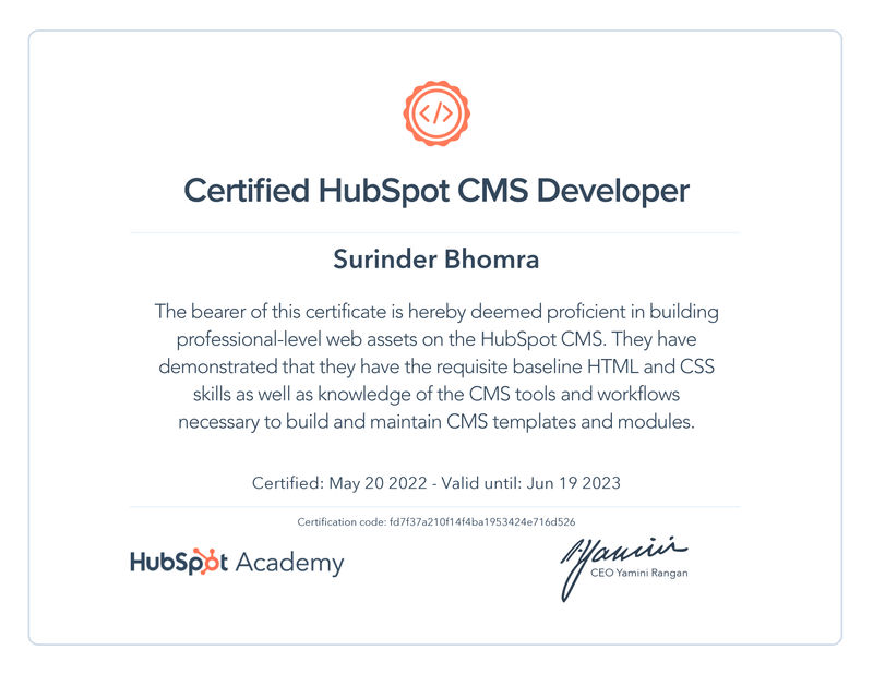 Hubspot CMS for Developers Certification