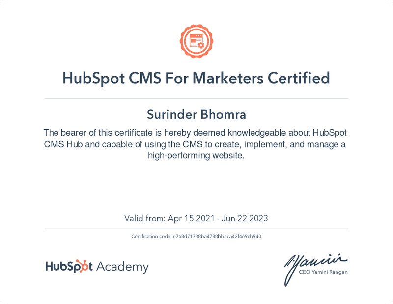 Hubspot CMS for Marketers Certification