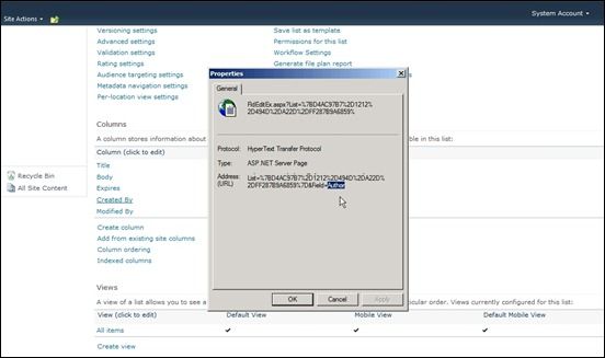 SP2010 Hidden Field Properties