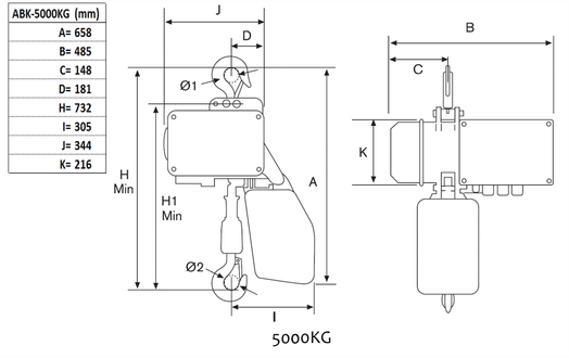 Eltelfer 5000 kg, 1-hastighet 2 m/min, 3-fas, 3 m-image-2
