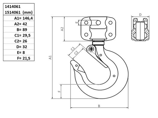 Lastkrok med spärr, 14, 1000 kg