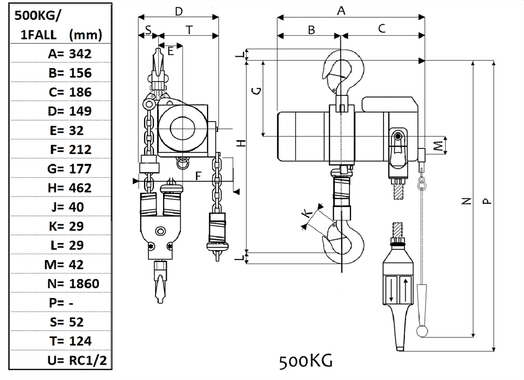 Lufttelfer 1-part, 500 kg snörstyrd-image-2