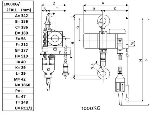 Lufttelfer 2-part, 1000 kg snörstyrd-image-2