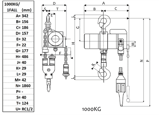 Lufttelfer 1-part, 1000 kg snörstyrd-image-2