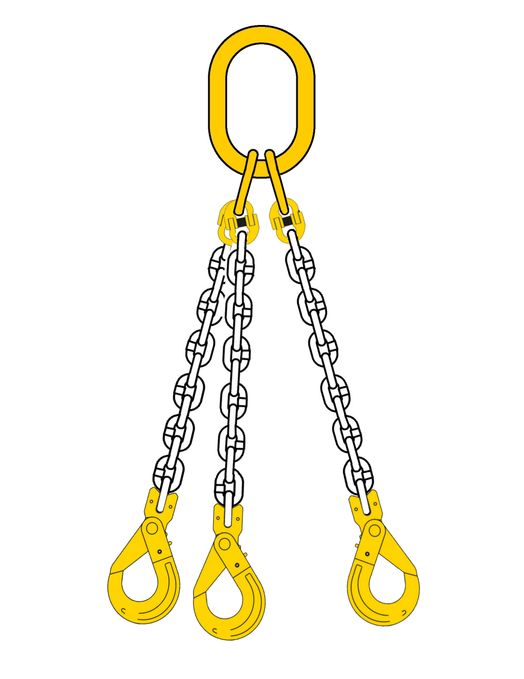 Kättingredskap, 3-Part, Säkerhetskrok-gaffel, 2.36 ton, 6 mm, 1 m