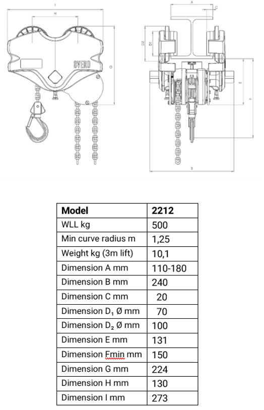 Smart Hoist 500 kg, mycket låg bygghöjd och vikt, 110-180 mm-image-2