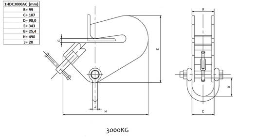 Balkklämma 3000 kg, för vinkeljärn-image-2