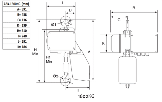 Eltelfer, 1600 kg, 4m/min 2-p 3 m-image-2