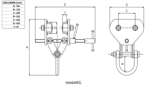 Balkklämma 10 000 kg, justerbar med hjul-image-2
