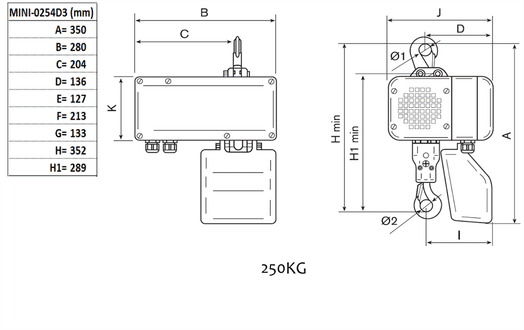 Eltelfer 250 kg, 4/1m/min 2-p 3 m-image-2