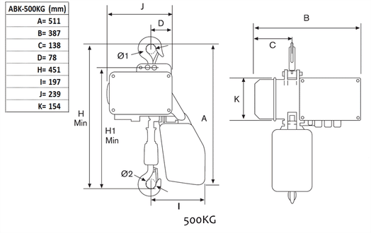 Eltelfer, 500 kg, 8m/min 1-p 3 m-image-2