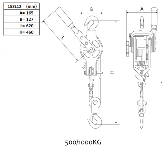Spaklyftblock 500/1000 kg - med vajer-image-3