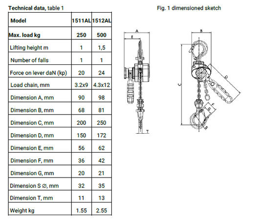 Spaklyftblock aluminium 500 kg, lyfthöjd 1,5 m-image-3