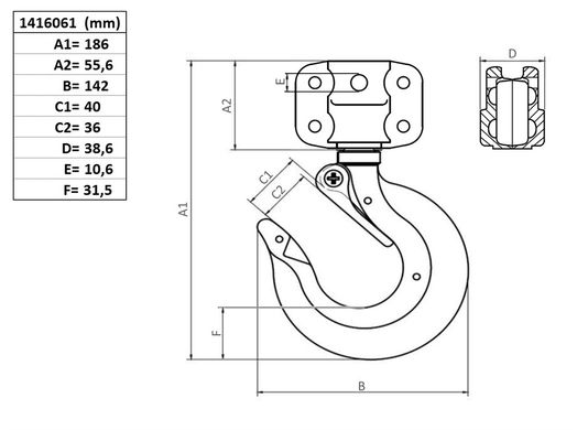 BOTTOM HOOK ASSY, TYPE 14, 2000KGS-image-1