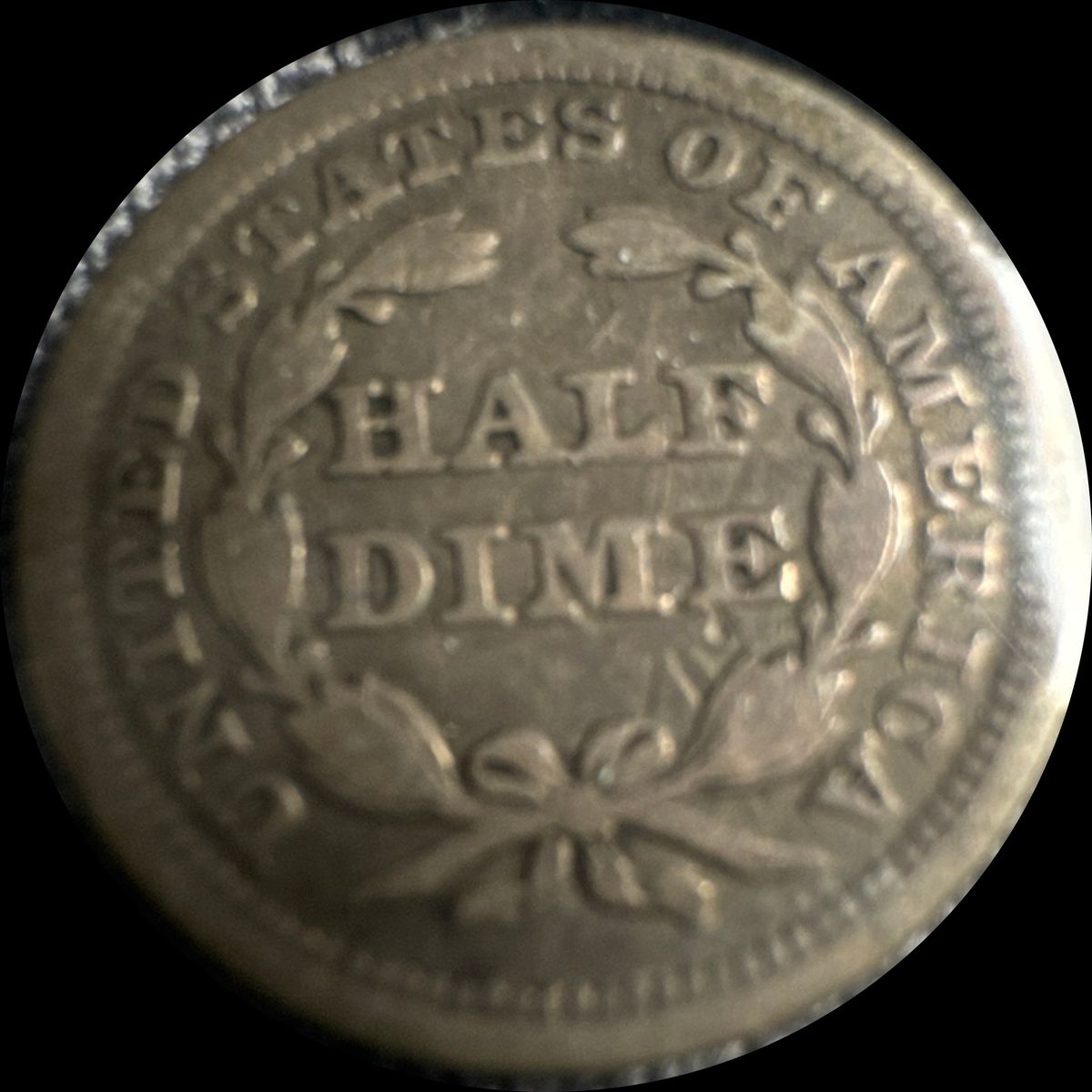 1854 P Seated Liberty Half Dime Ungraded (back)