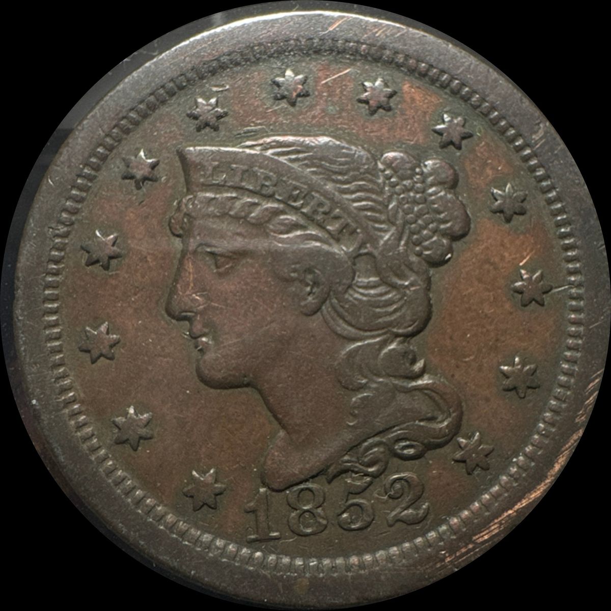 1852-P Braided Hair Large Cent Ungraded (front)