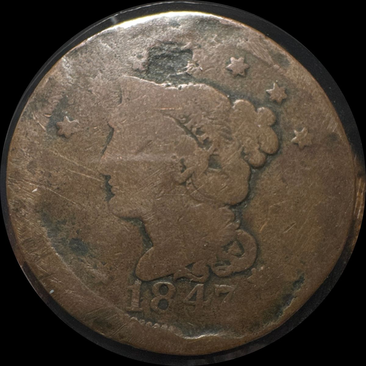 1847-P Braided Hair Large Cent Ungraded (front)