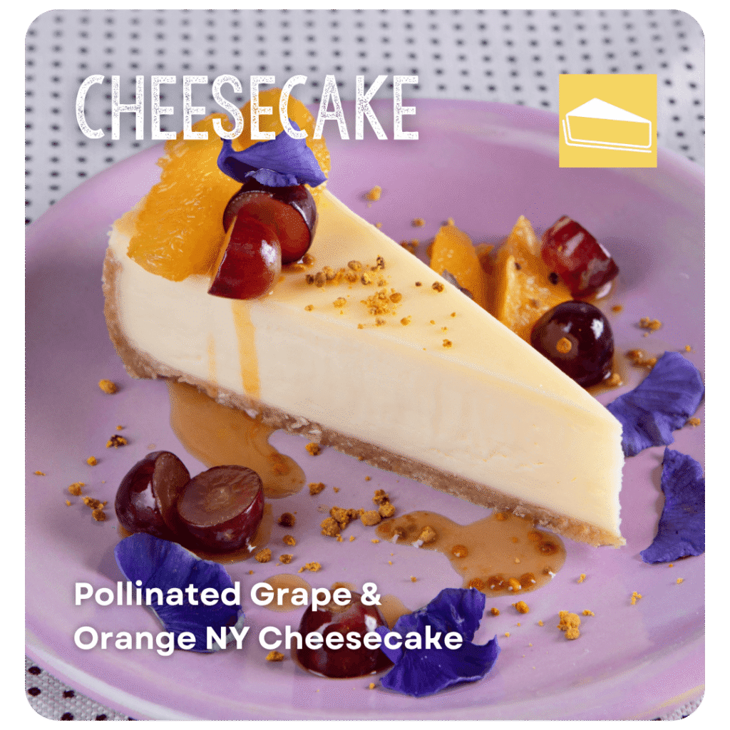 Cheesecake with pollinated grapes and orange NY cheesecake for summer dessert garnishes