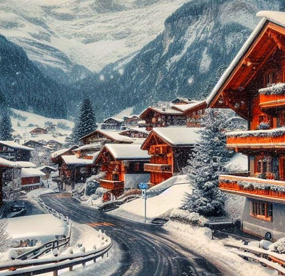Zermatt and the Matterhorn at sunset in winter