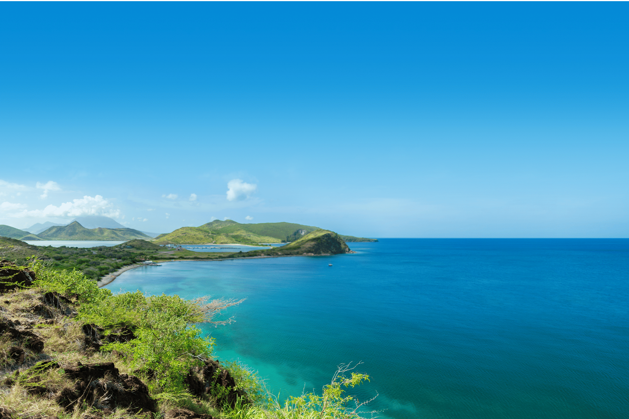 Eastern Caribbean cruise destination with dramatic coastline and turquoise water