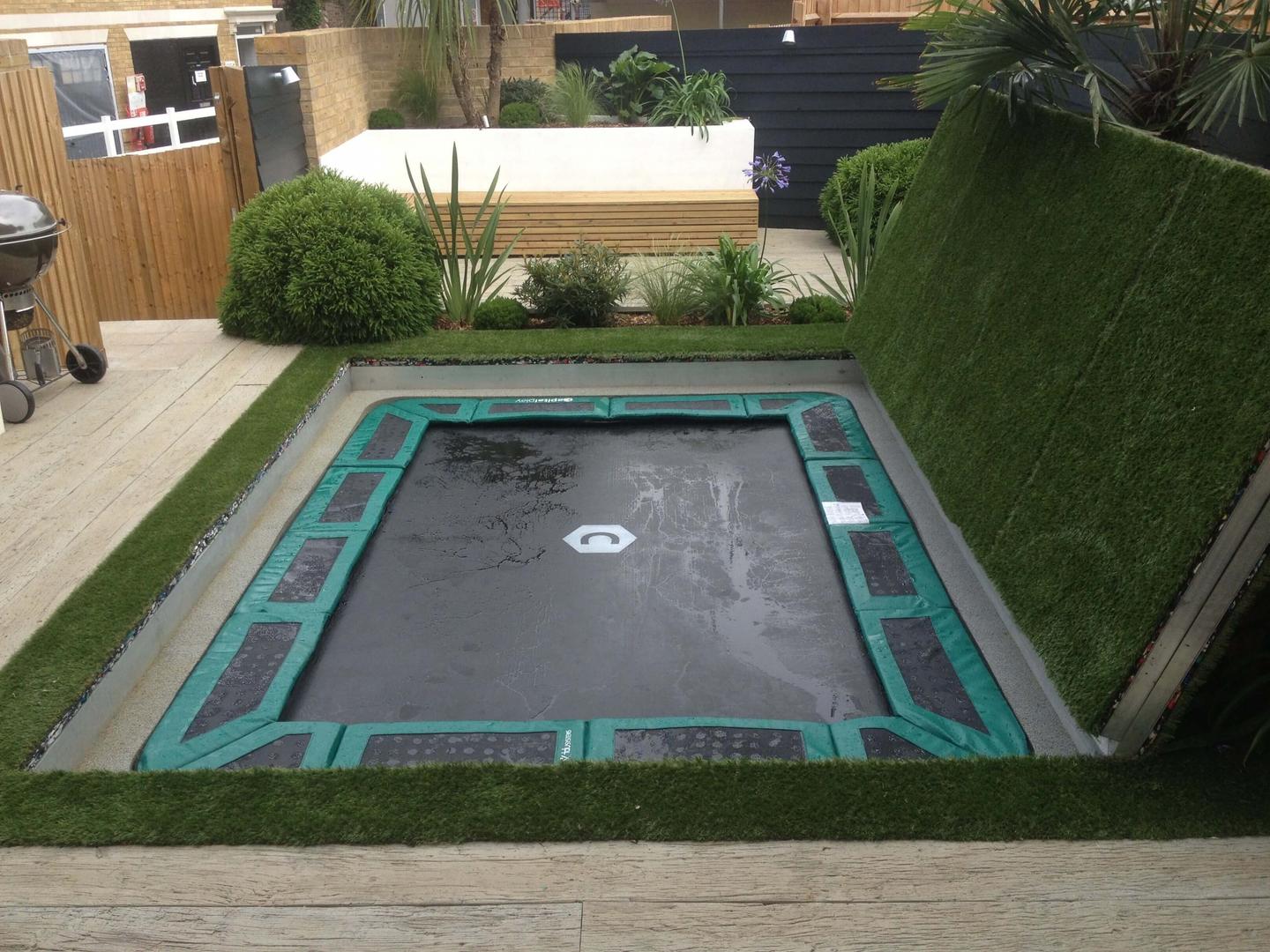 Sunken trampoline with fitted covers