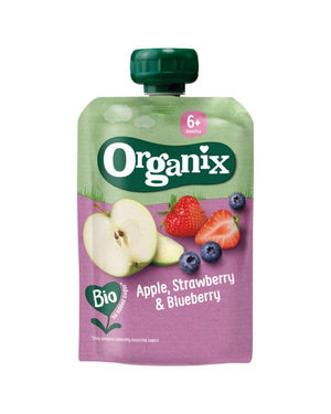Knijpfruit appel, aardbei en bosbessen 6+M bio