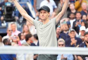jannik sinner celebrates defeating taylor fritz