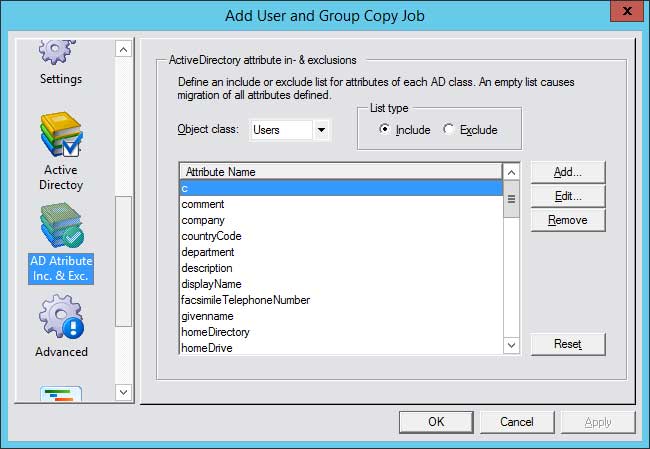 CopyRight2 Active Directory-Attribut-Einstellungen