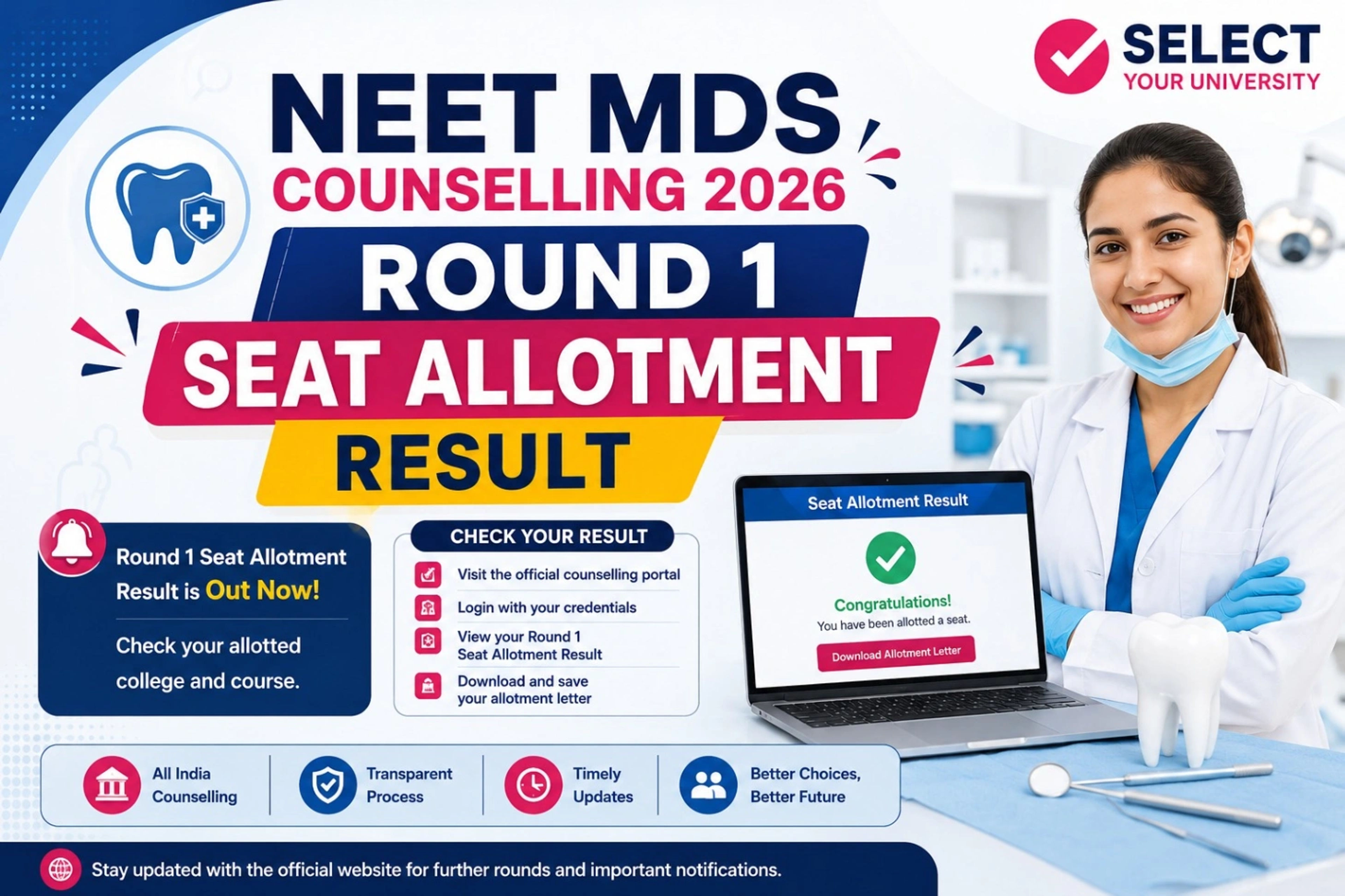 NEET MDS Counselling 2026 Round 1 Seat Allotment Result Out