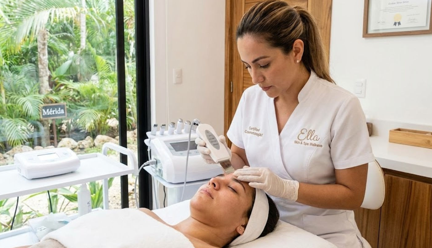 Mujer luciendo una piel mate y libre de poros tapados en un clima húmedo y tropical, ideal para evitar que el maquillaje se derrita.