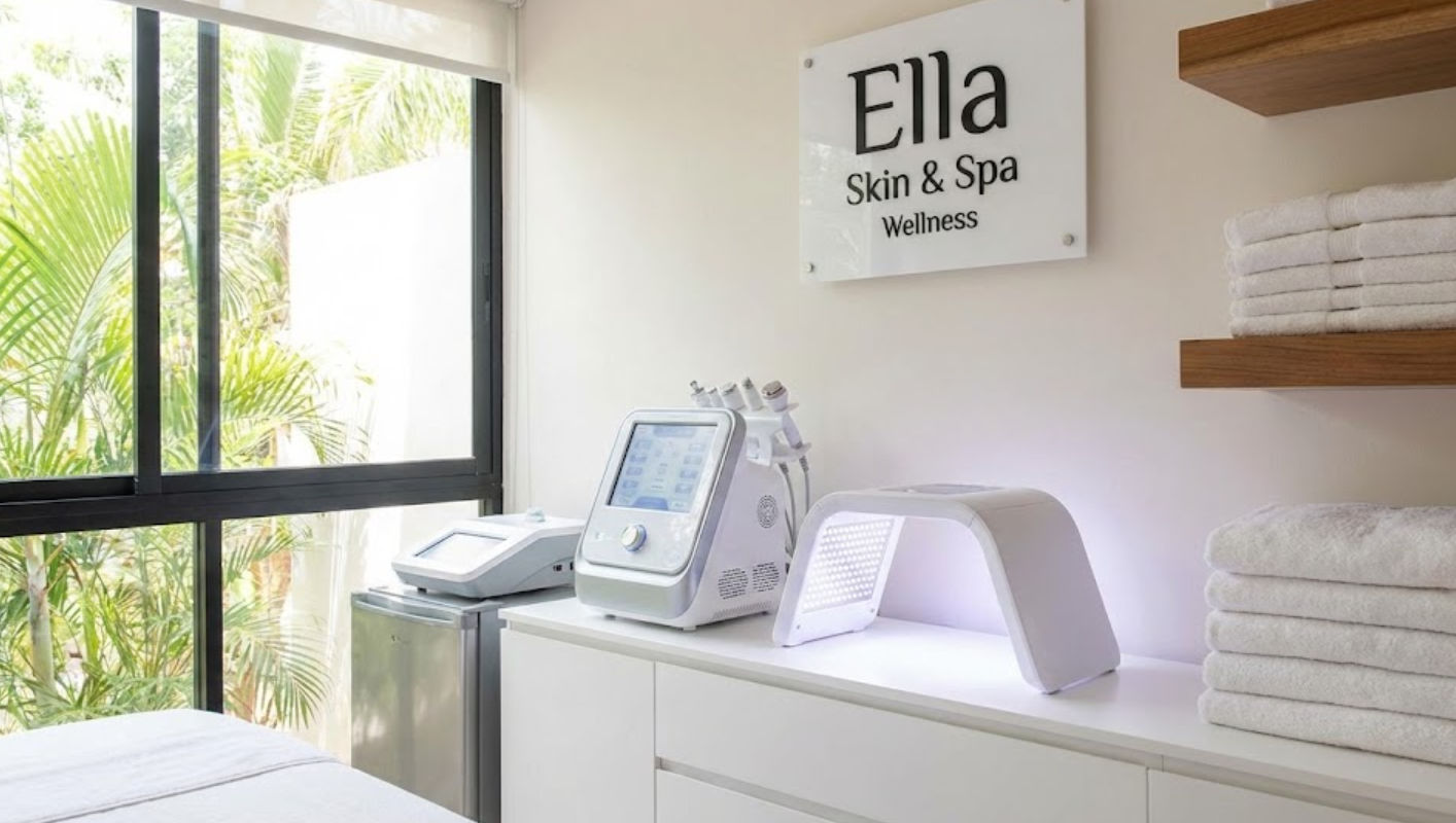 Cabina moderna de tratamientos faciales en Ella Skin & Spa Wellness, considerado el mejor spa en Mérida con aparatología estética avanzada y ambiente de lujo