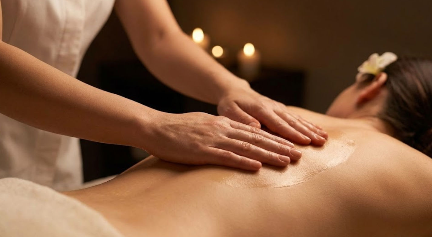 Técnica de masaje sueco relajante con aceites esenciales en Mérida Yucatán