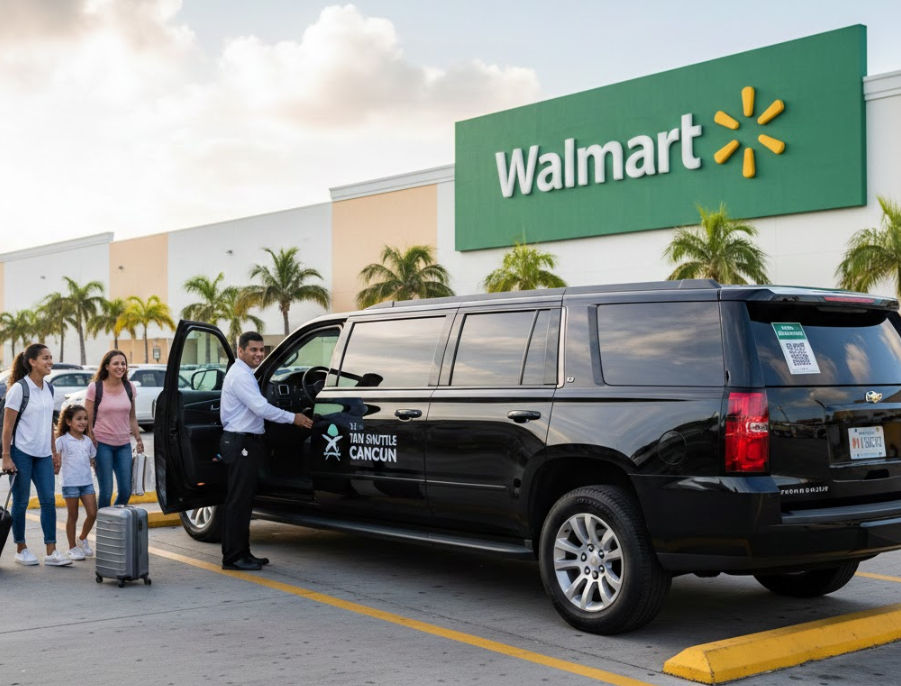 Transporte privado y taxi a Walmart Cancún con espacio para compras y maletas